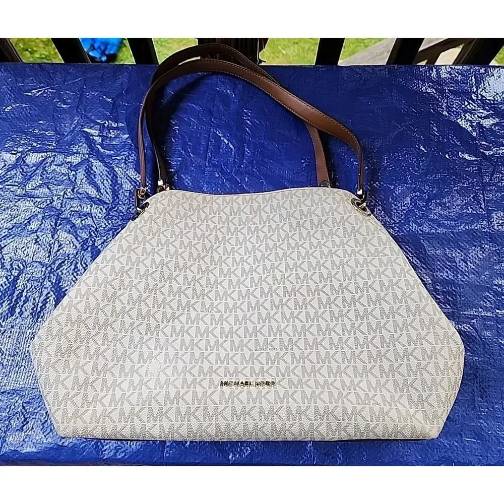 Michael Kors Canvas Handbag Tote Ivory 